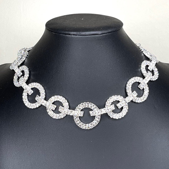 NEW Collar Choker Necklace Clear Rhinestone Silver Jewelry S26 - Picture 1 of 7